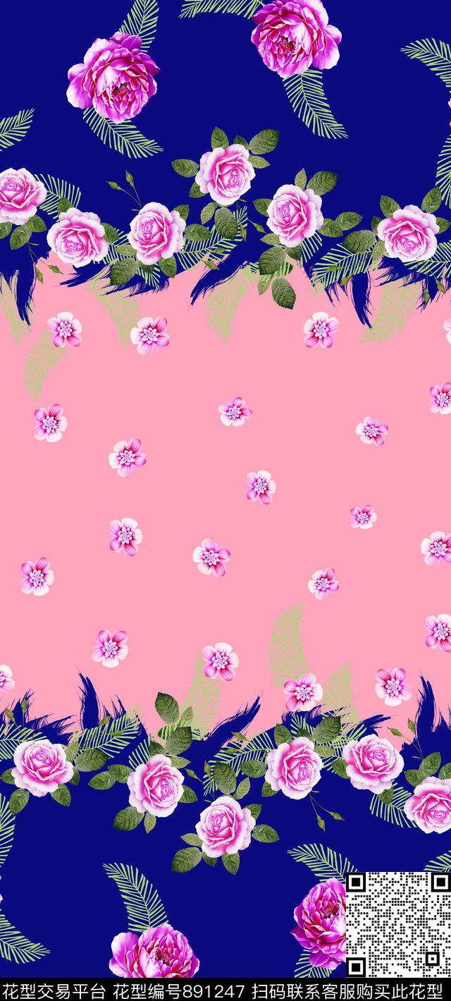 大花花朵花卉传统印花华亿平台下载（图片编号: 891247） - 瓦栏（Walan）