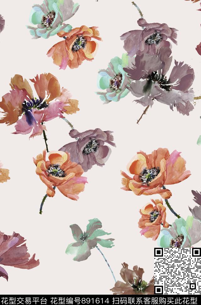罂粟花花瓣乱花数码印花华亿平台下载（图片编号: 891614） - 瓦栏（Walan）