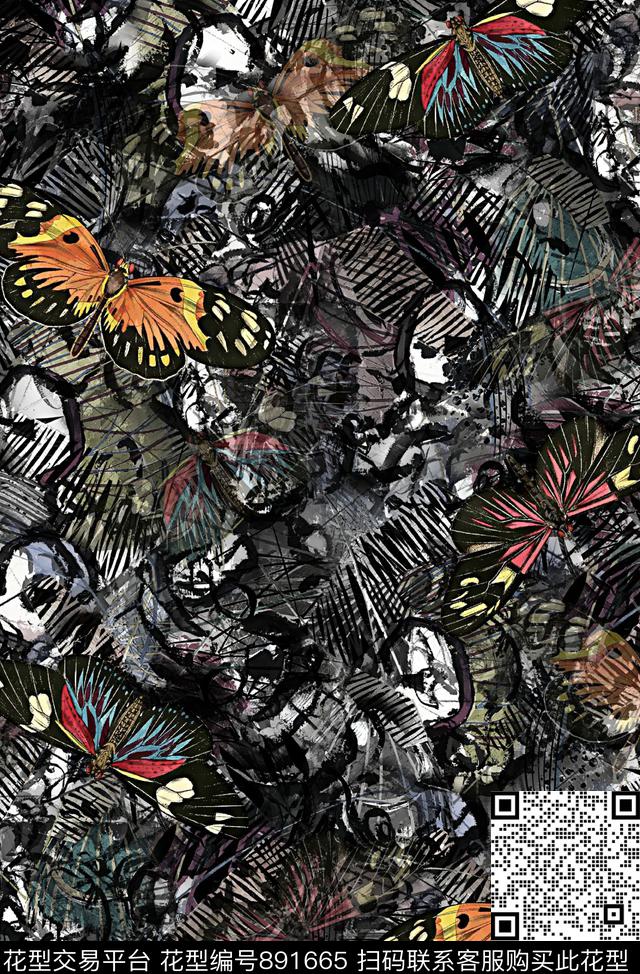 昆虫蝴蝶复古纹理数码印花华亿平台下载（图片编号: 891665） - 瓦栏（Walan）