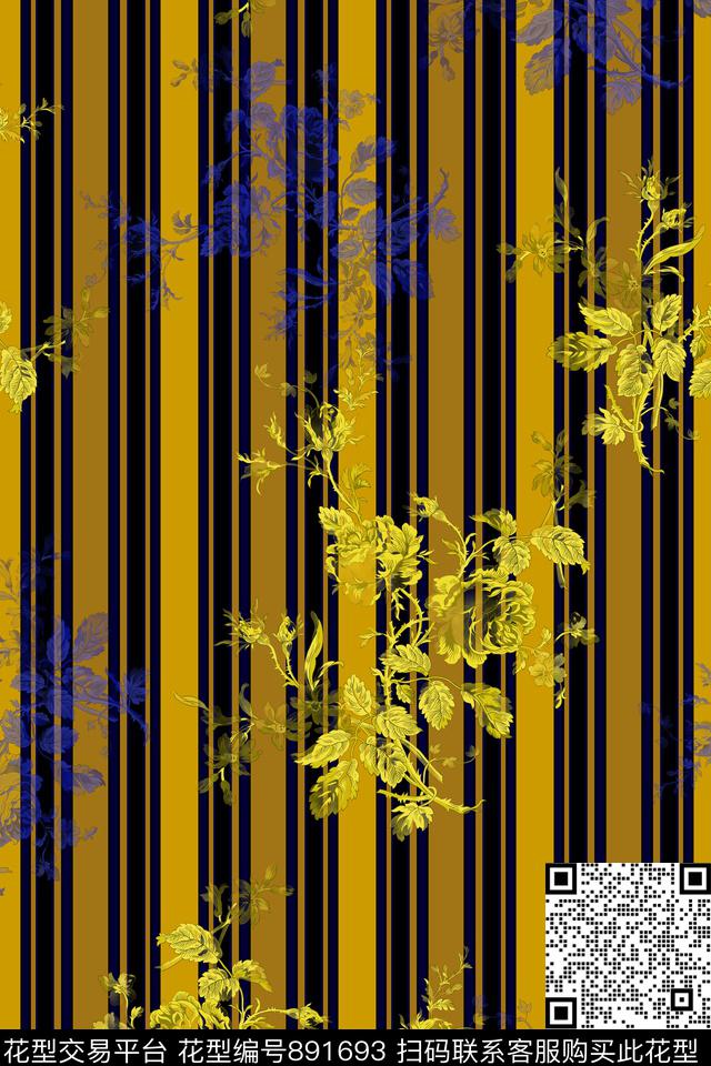 玫瑰花朵竖条数码印花华亿平台下载（图片编号: 891693） - 瓦栏（Walan）