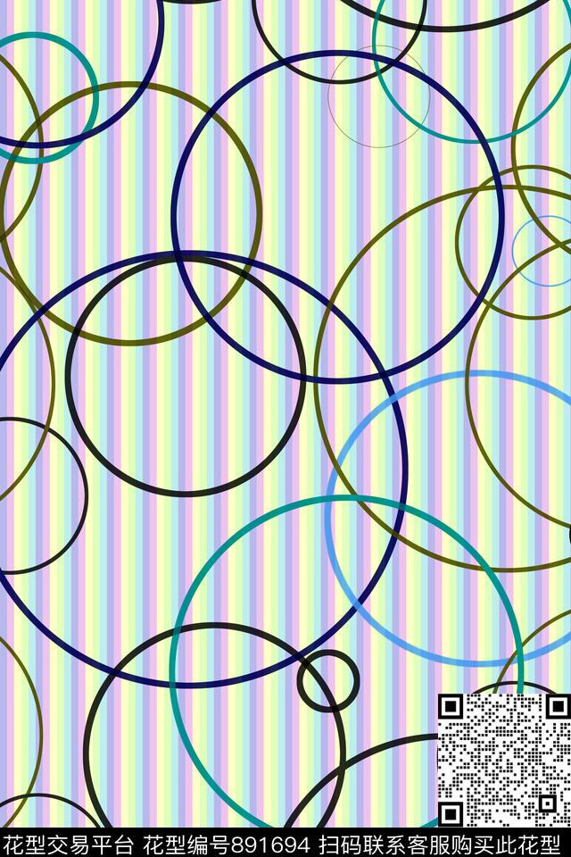 竖条圆圈几何数码印花华亿平台下载（图片编号: 891694） - 瓦栏（Walan）