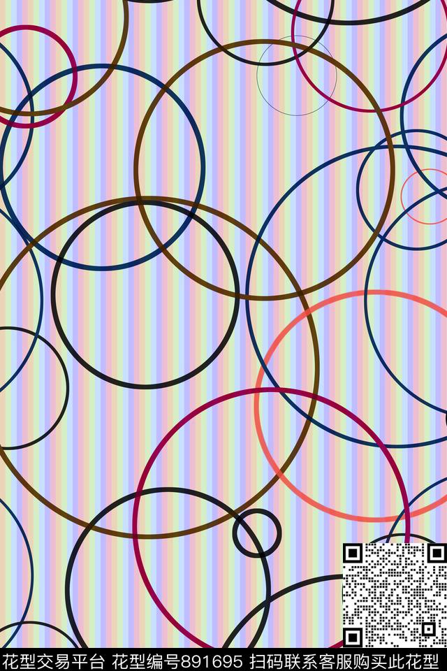 竖条圆圈几何数码印花华亿平台下载（图片编号: 891695） - 瓦栏（Walan）
