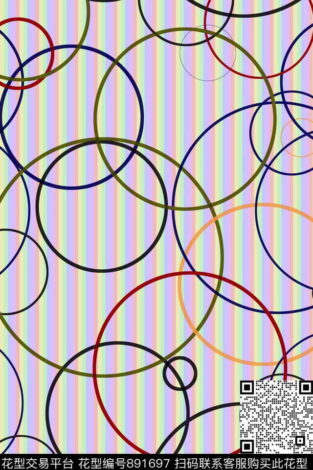 竖条圆圈几何数码印花华亿平台下载（图片编号: 891697） - 瓦栏（Walan）