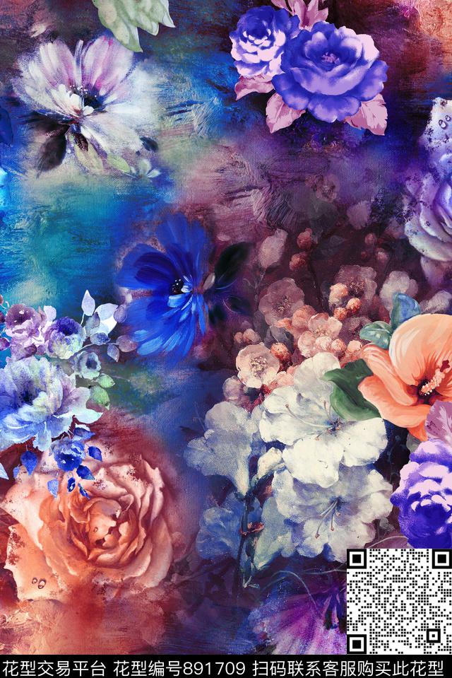 油画晕染抽象数码印花华亿平台下载（图片编号: 891709） - 瓦栏（Walan）