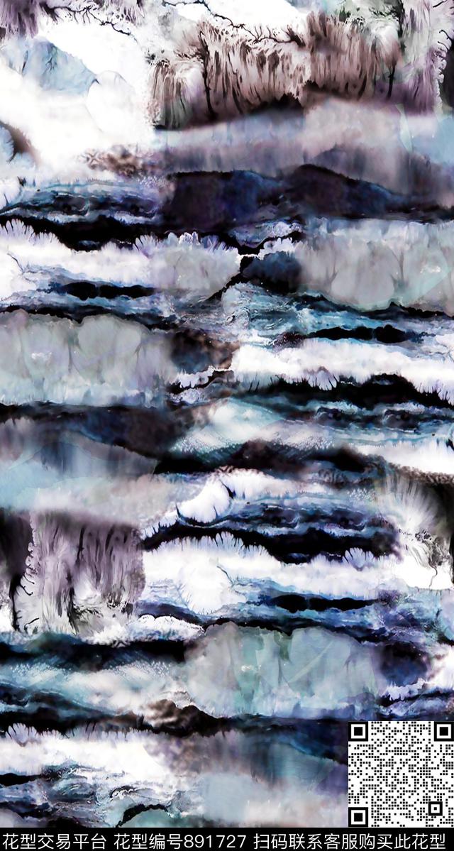 肌理抽象水墨风数码印花华亿平台下载（图片编号: 891727） - 瓦栏（Walan）