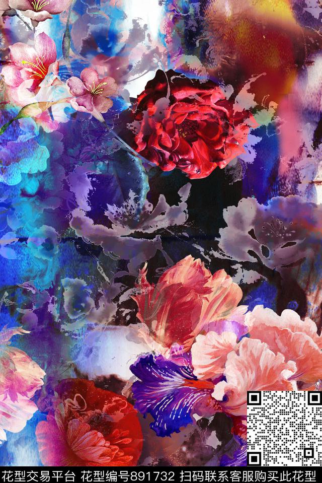 油画晕染抽象数码印花华亿平台下载（图片编号: 891732） - 瓦栏（Walan）