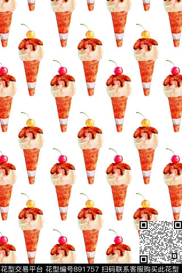 夏日冰淇淋甜品数码印花华亿平台下载（图片编号: 891757） - 瓦栏（Walan）