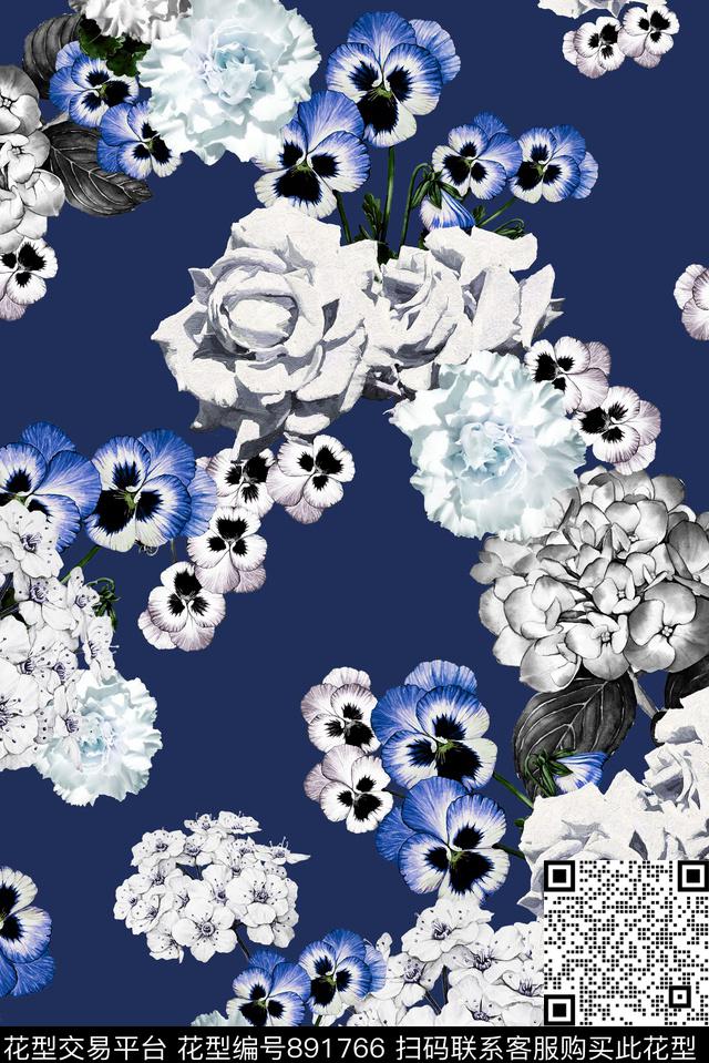 花卉满花隐花数码印花华亿平台下载（图片编号: 891766） - 瓦栏（Walan）