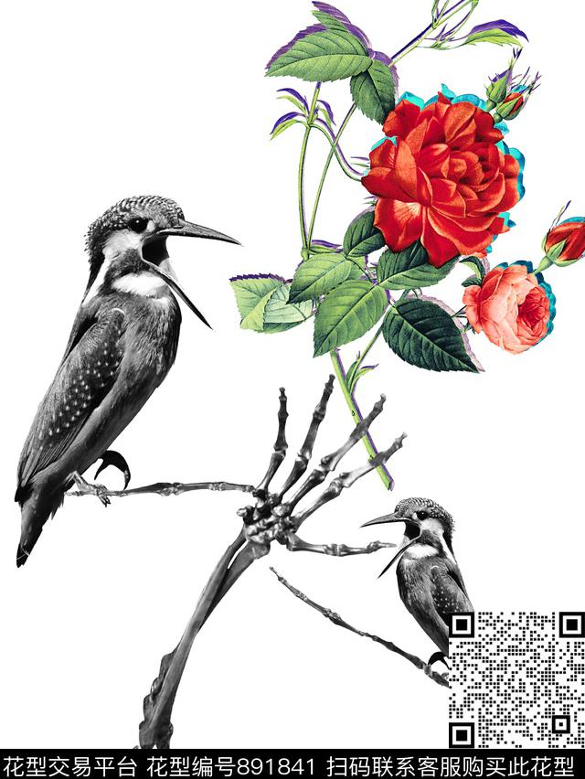 花鸟欧美风几何数码印花华亿平台下载（图片编号: 891841） - 瓦栏（Walan）