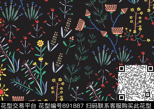 花卉甜美花卉小碎花传统印花华亿平台下载（图片编号: 891887） - 瓦栏（Walan）