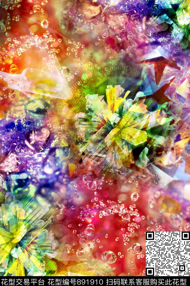 抽象几何炫彩数码印花华亿平台下载（图片编号: 891910） - 瓦栏（Walan）