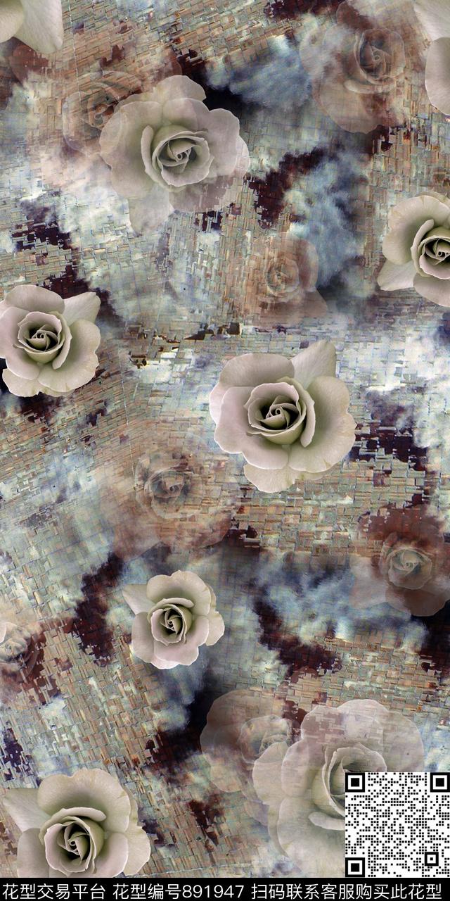 花卉数码玫瑰花数码印花华亿平台下载（图片编号: 891947） - 瓦栏（Walan）