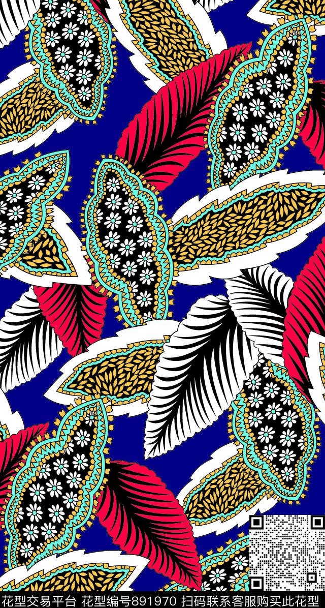 花朵花卉彩色叶子传统印花华亿平台下载（图片编号: 891970） - 瓦栏（Walan）