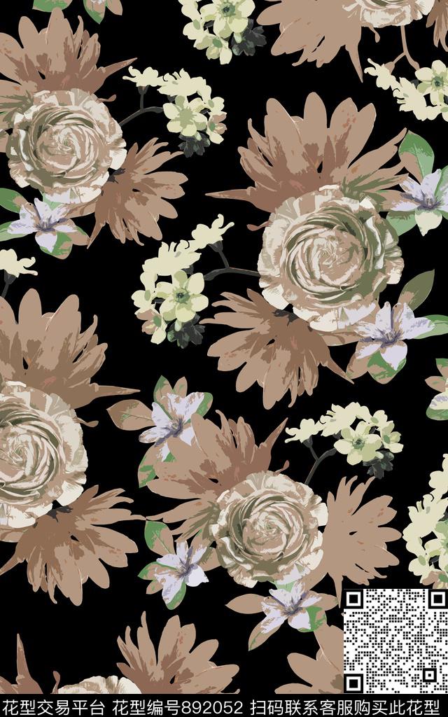 大花水彩连衣裙数码印花华亿平台下载（图片编号: 892052） - 瓦栏（Walan）