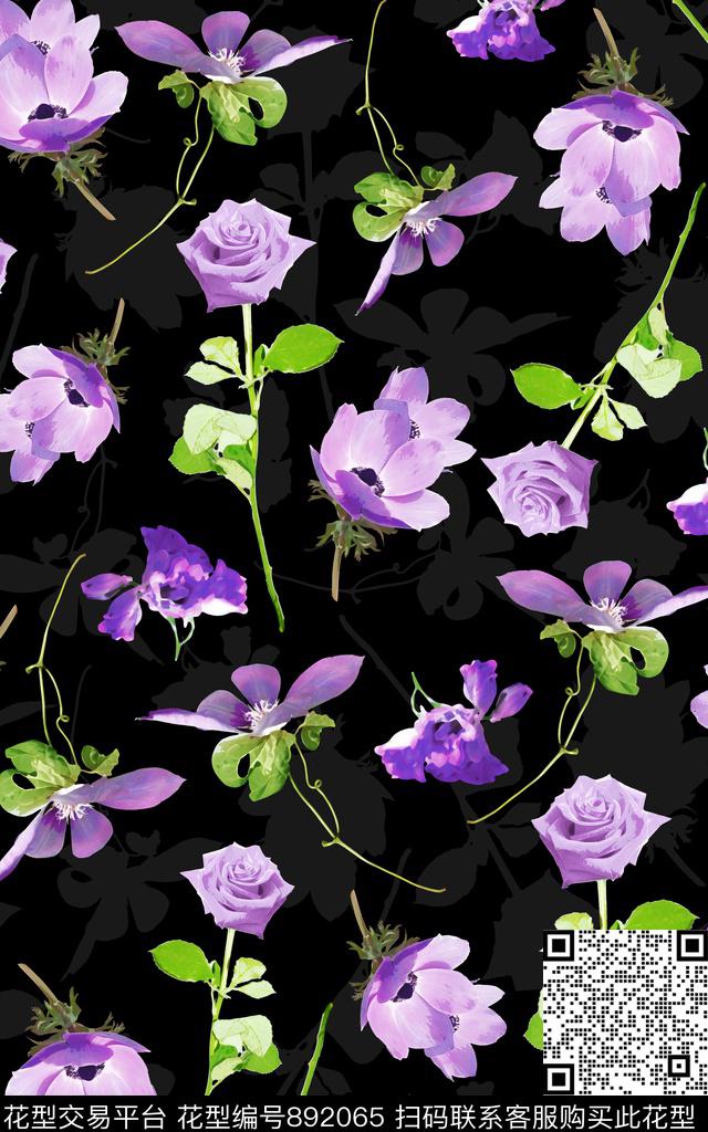 连衣裙水彩花朵数码印花华亿平台下载（图片编号: 892065） - 瓦栏（Walan）