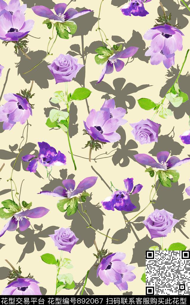 连衣裙水彩花朵数码印花华亿平台下载（图片编号: 892067） - 瓦栏（Walan）