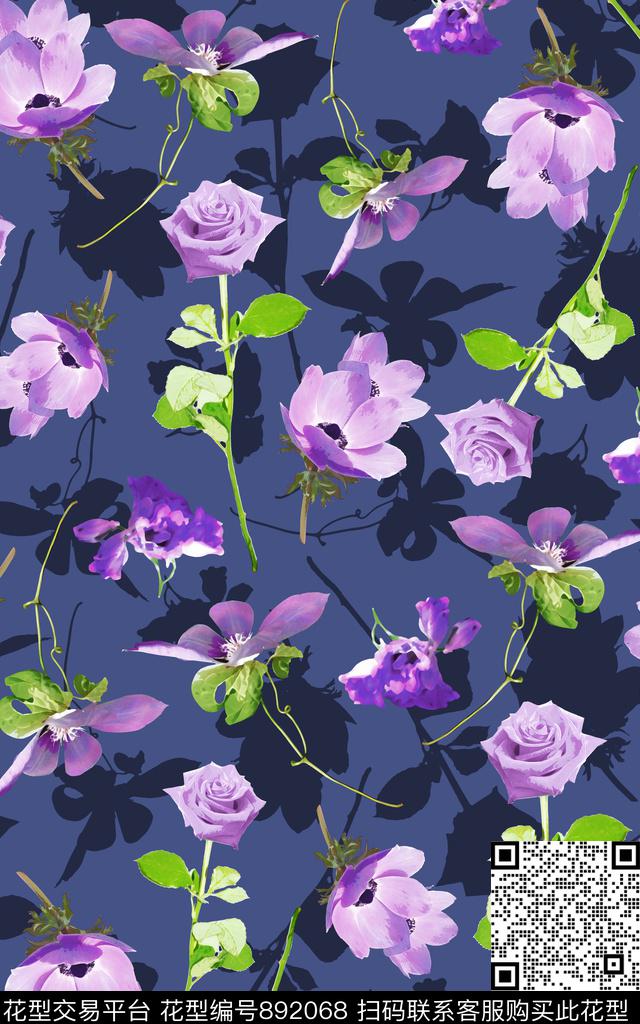 连衣裙水彩花朵数码印花华亿平台下载（图片编号: 892068） - 瓦栏（Walan）