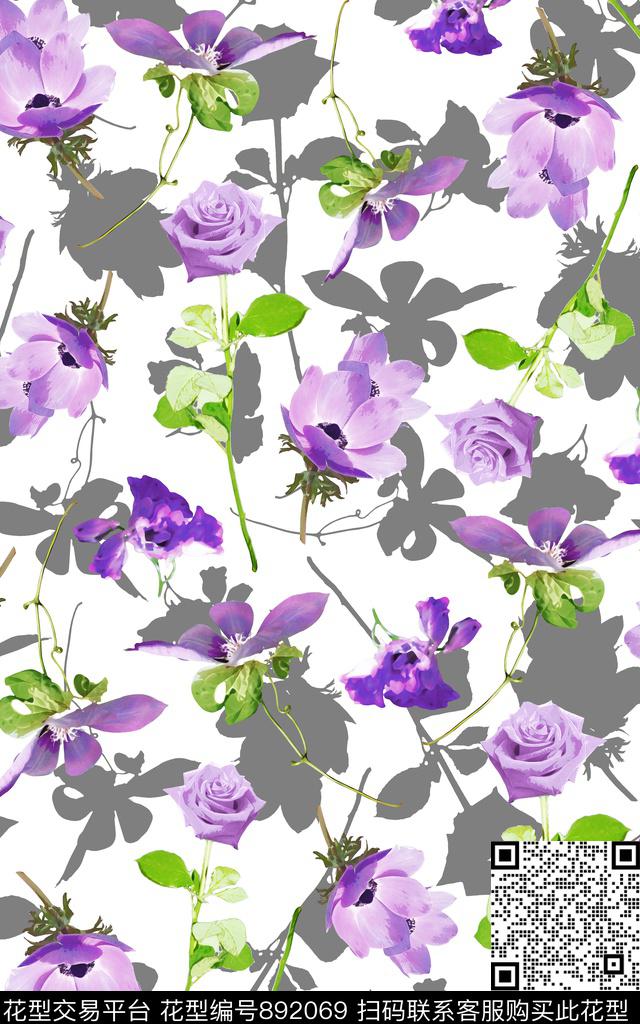 连衣裙水彩花朵数码印花华亿平台下载（图片编号: 892069） - 瓦栏（Walan）