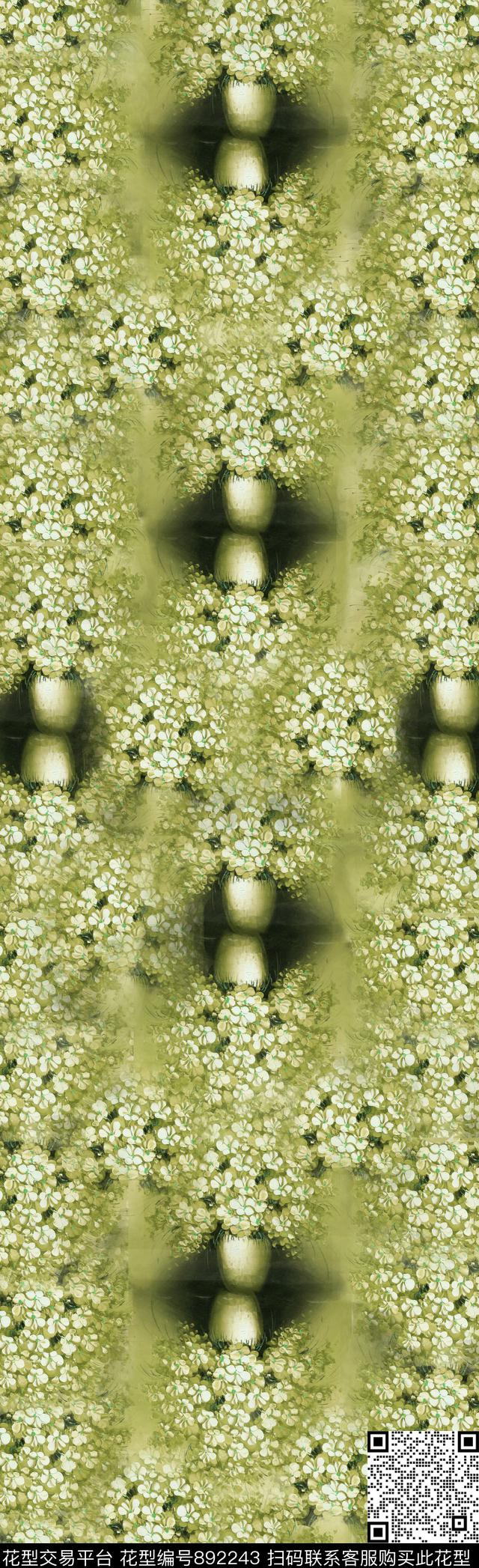 花卉花瓶绣球花数码印花华亿平台下载（图片编号: 892243） - 瓦栏（Walan）