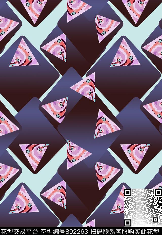 男装休闲花卉几何图案三角形渐变数码印花华亿平台下载（图片编号: 892263） - 瓦栏（Walan）