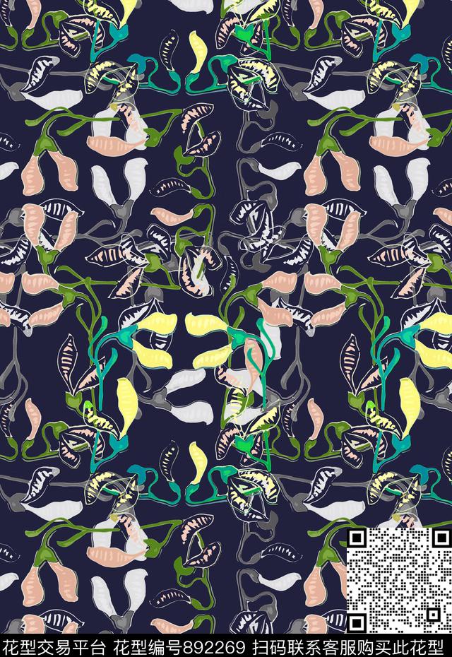 男装休闲花卉传统复古丝瓜藤传统印花华亿平台下载（图片编号: 892269） - 瓦栏（Walan）