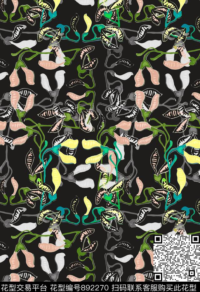 男装休闲花卉传统复古丝瓜藤传统印花华亿平台下载（图片编号: 892270） - 瓦栏（Walan）