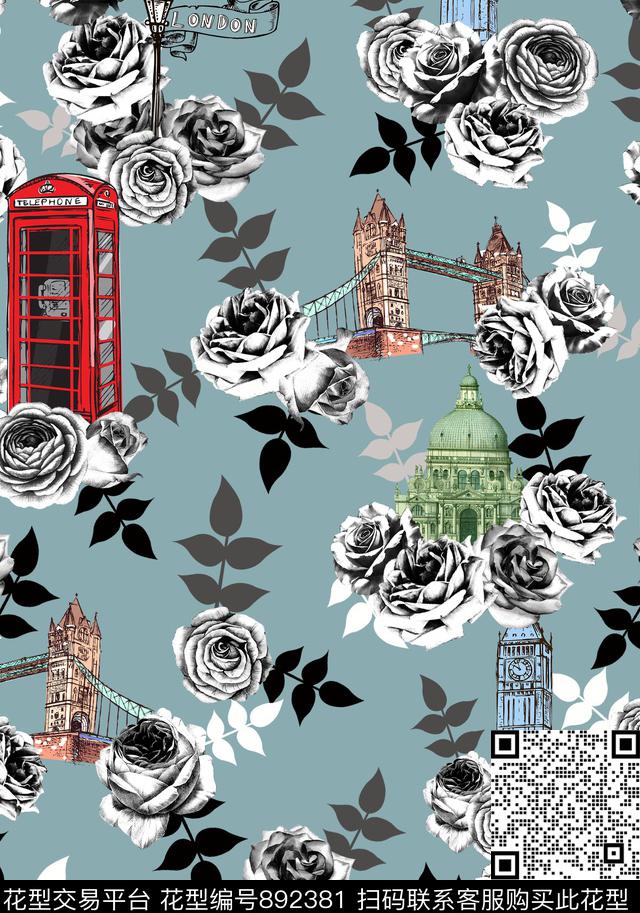 花朵乱花建筑数码印花华亿平台下载（图片编号: 892381） - 瓦栏（Walan）
