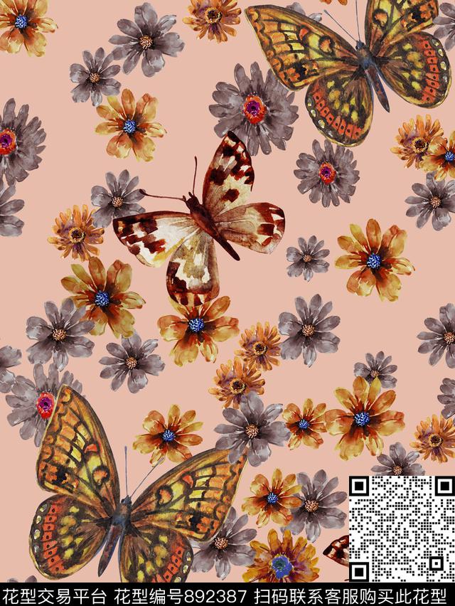 雏菊菊花花朵数码印花华亿平台下载（图片编号: 892387） - 瓦栏（Walan）