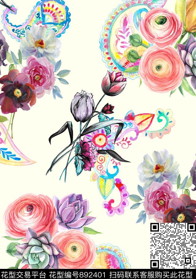 花卉佩里斯玫瑰数码印花华亿平台下载（图片编号: 892401） - 瓦栏（Walan）