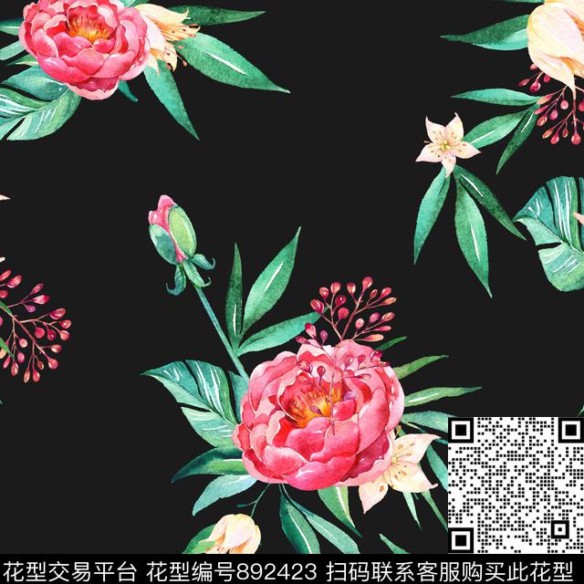 大花牡丹花卉数码印花华亿平台下载（图片编号: 892423） - 瓦栏（Walan）