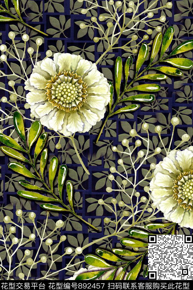 时尚手绘水彩数码印花华亿平台下载（图片编号: 892457） - 瓦栏（Walan）