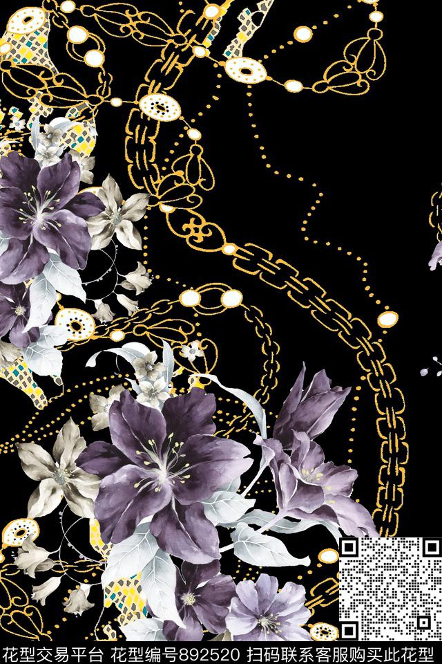 花纹手绘花朵花卉数码印花华亿平台下载（图片编号: 892520） - 瓦栏（Walan）
