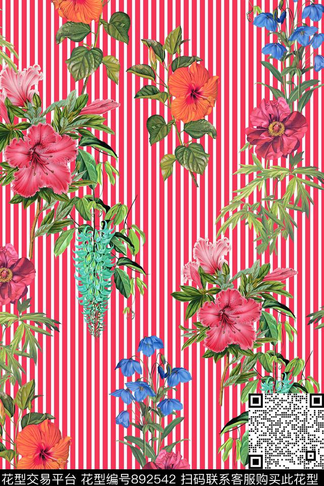 热带花卉流行时尚数码印花华亿平台下载（图片编号: 892542） - 瓦栏（Walan）