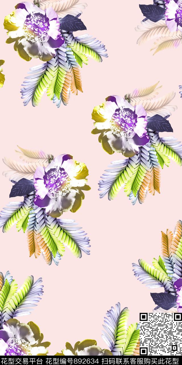 大花花卉花朵数码印花华亿平台下载（图片编号: 892634） - 瓦栏（Walan）
