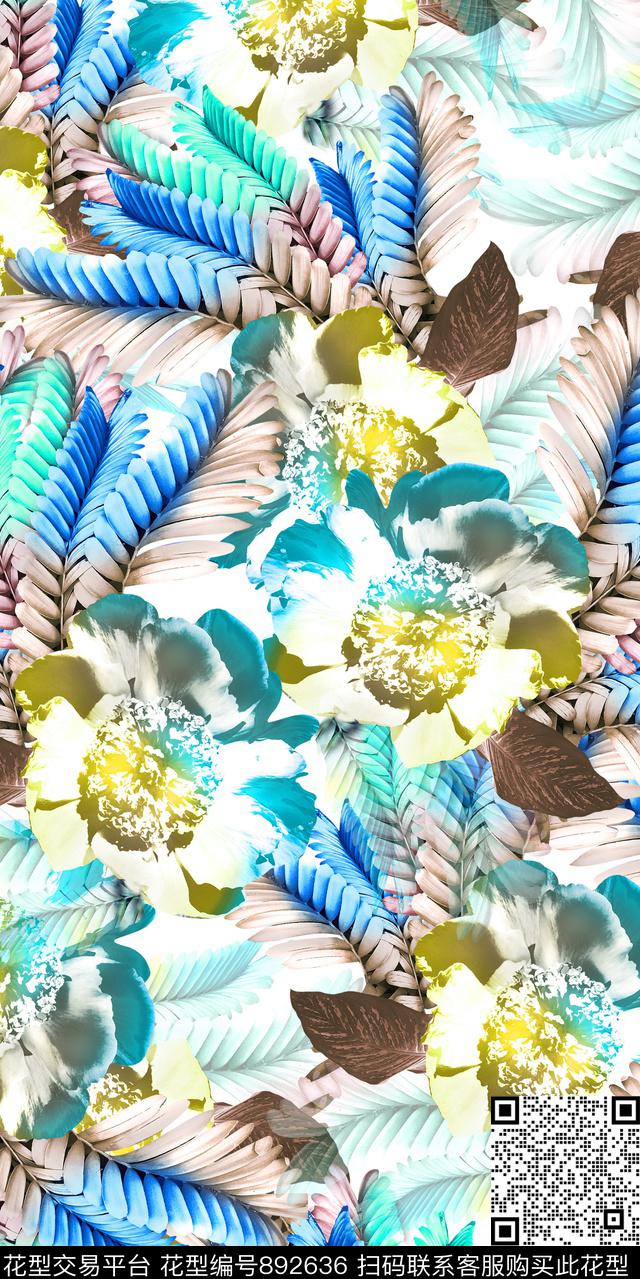 大花花卉花朵数码印花华亿平台下载（图片编号: 892636） - 瓦栏（Walan）