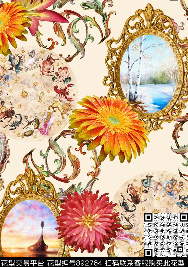 水彩花卉欧式数码印花华亿平台下载（图片编号: 892764） - 瓦栏（Walan）