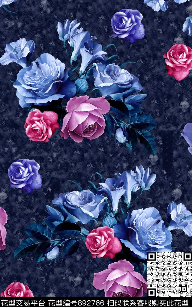 连衣裙水彩花朵数码印花华亿平台下载（图片编号: 892766） - 瓦栏（Walan）