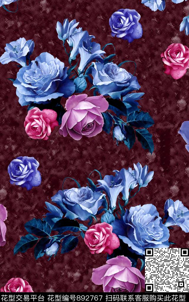 连衣裙水彩花朵数码印花华亿平台下载（图片编号: 892767） - 瓦栏（Walan）