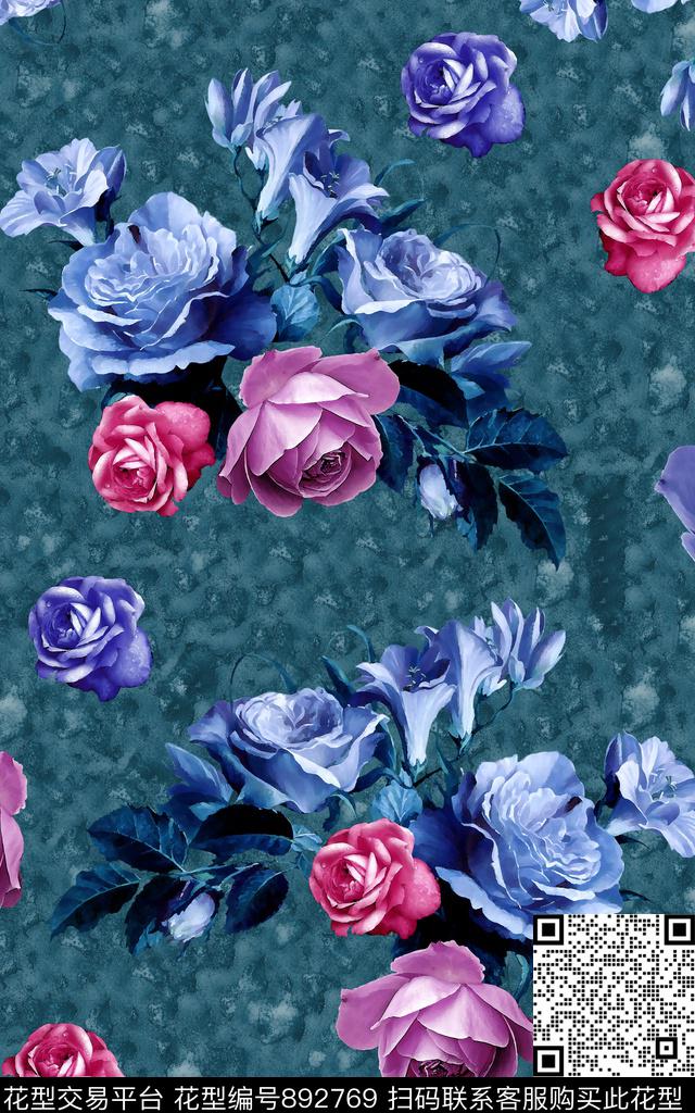 连衣裙水彩花朵数码印花华亿平台下载（图片编号: 892769） - 瓦栏（Walan）