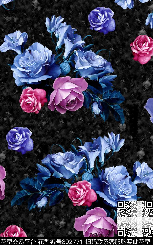 连衣裙水彩花朵数码印花华亿平台下载（图片编号: 892771） - 瓦栏（Walan）
