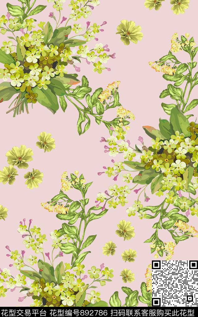 连衣裙水彩花朵数码印花华亿平台下载（图片编号: 892786） - 瓦栏（Walan）