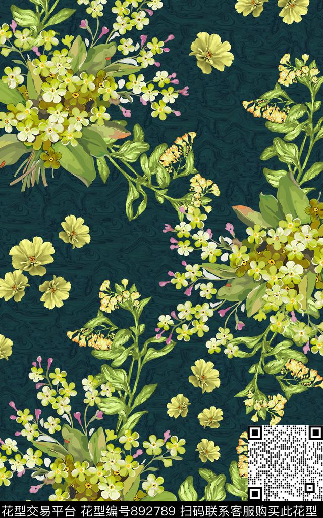 连衣裙水彩花朵数码印花华亿平台下载（图片编号: 892789） - 瓦栏（Walan）