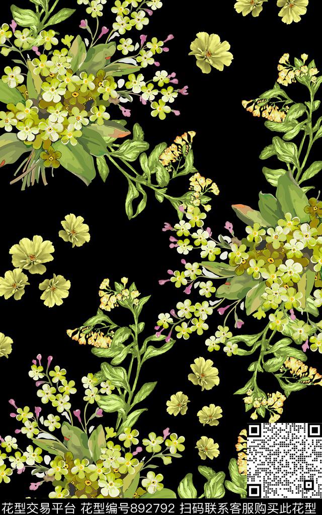 连衣裙水彩花朵数码印花华亿平台下载（图片编号: 892792） - 瓦栏（Walan）