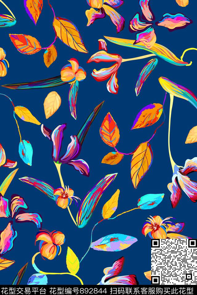 花卉手绘油画数码印花华亿平台下载（图片编号: 892844） - 瓦栏（Walan）