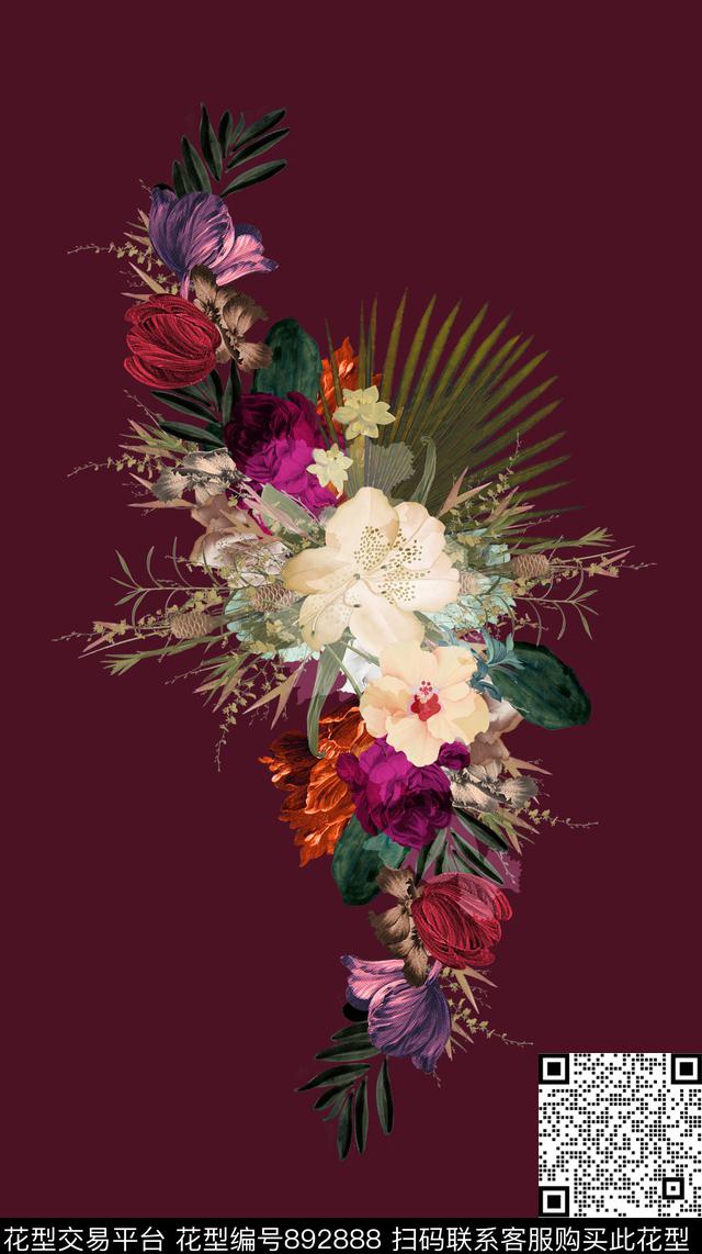 定位花卉流行时尚数码印花华亿平台下载（图片编号: 892888） - 瓦栏（Walan）