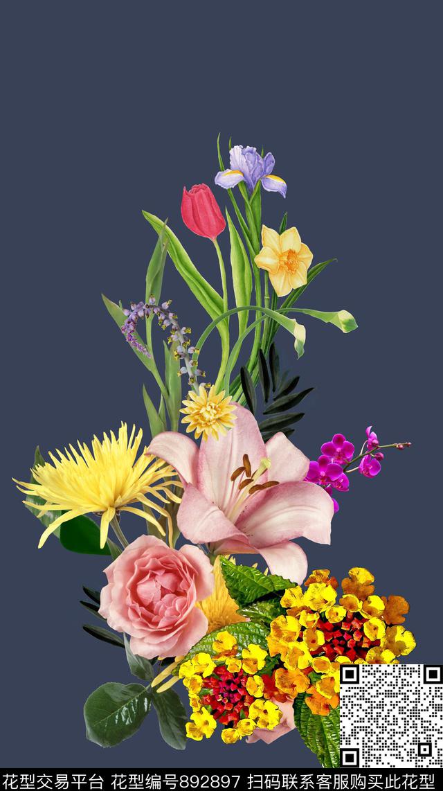 定位花卉流行时尚数码印花华亿平台下载（图片编号: 892897） - 瓦栏（Walan）