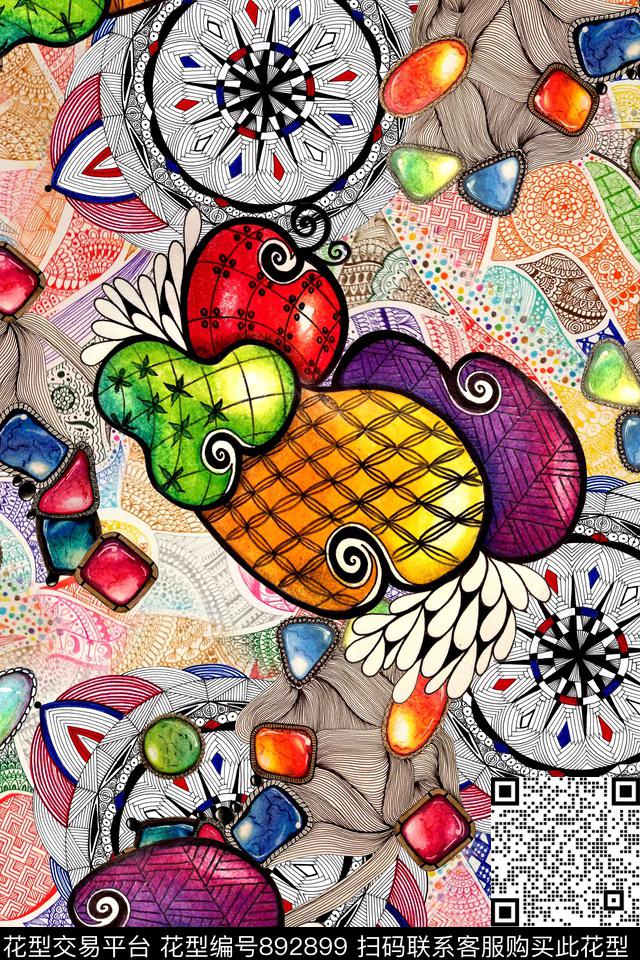 休闲几何插画数码印花华亿平台下载（图片编号: 892899） - 瓦栏（Walan）