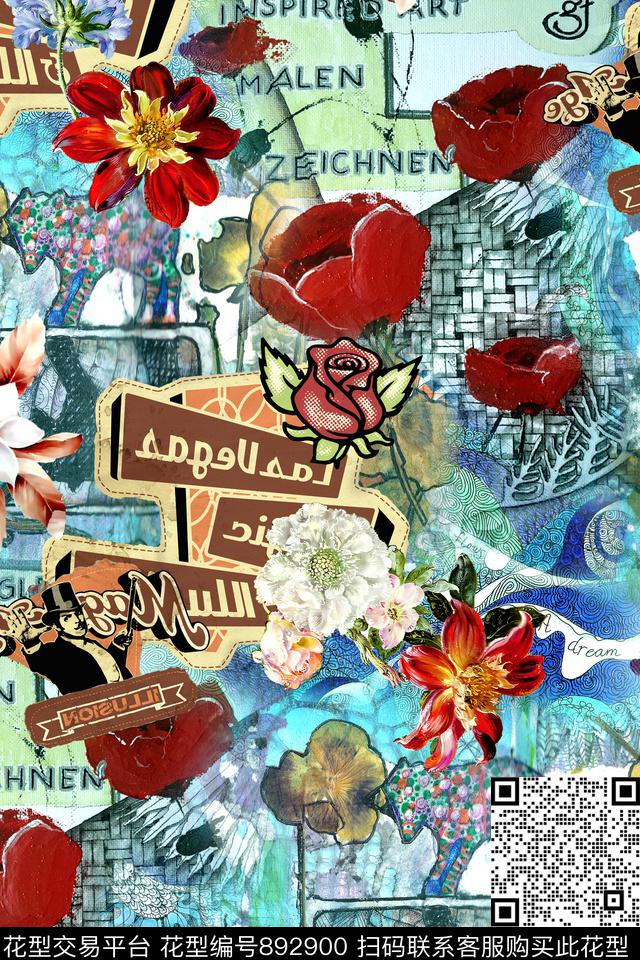 抽象几何拼接数码印花华亿平台下载（图片编号: 892900） - 瓦栏（Walan）