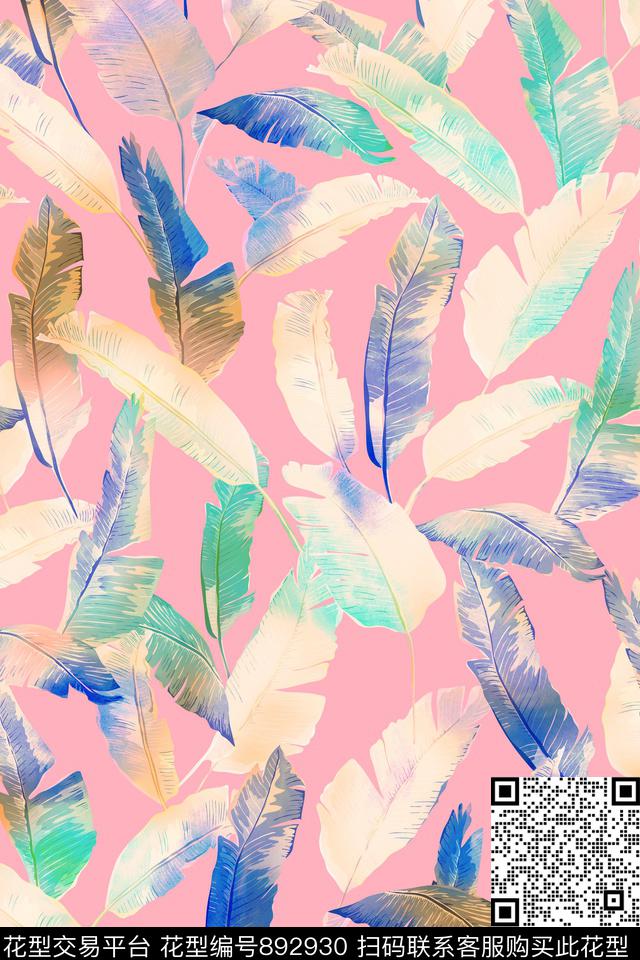 叶子热带彩底数码印花华亿平台下载（图片编号: 892930） - 瓦栏（Walan）