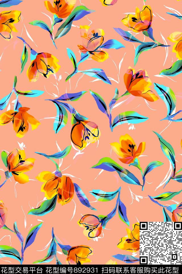花卉彩底小花数码印花华亿平台下载（图片编号: 892931） - 瓦栏（Walan）